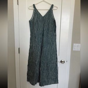 Marimekko x Uniqlo Womens Cotton Dark Blue Green Stripe Linen Wide Leg Jumpsuit